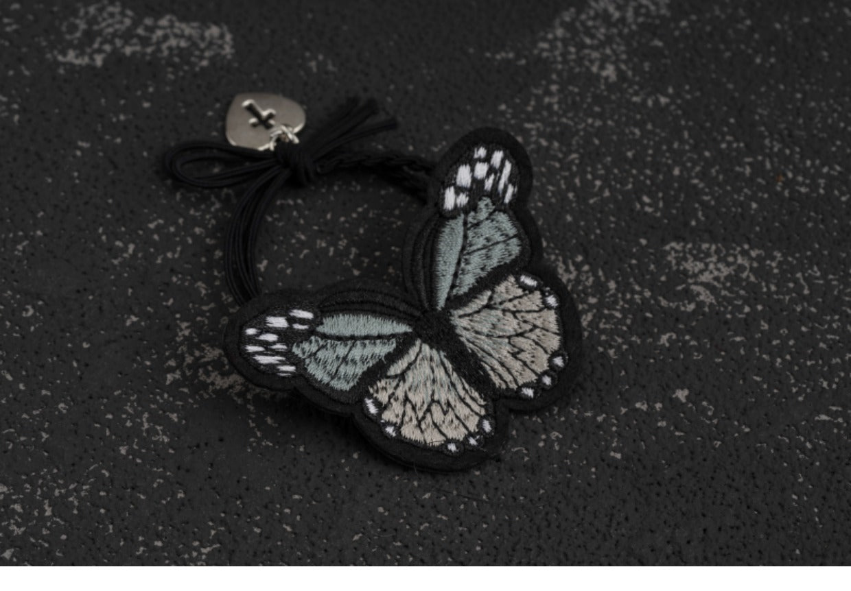 Halloween Dark Gothic Black Embroidered Butterfly Hair Ties Clips