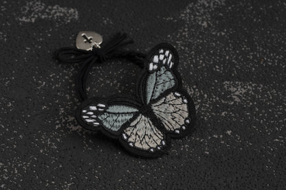 Halloween Dark Gothic Black Embroidered Butterfly Hair Ties Clips