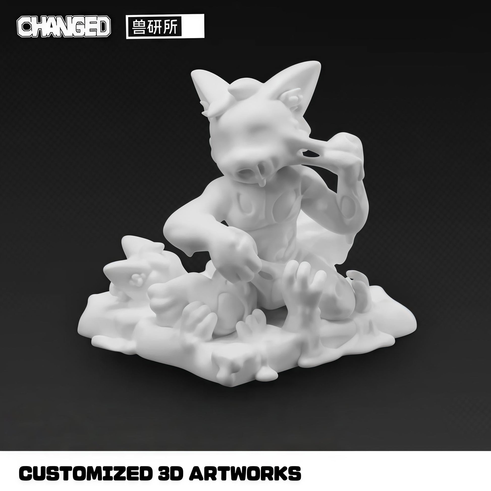 Changed 3D White Latex Beast Figurine, Custom Base Text 43642:781437