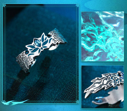 Battle Through the Heavens Green Lotus With Wings Silver Ring 12424:424789