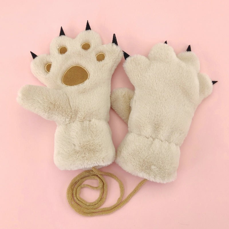 Bear Paws Winter Warm Gloves With Velvet beige 3 to 8 years old  