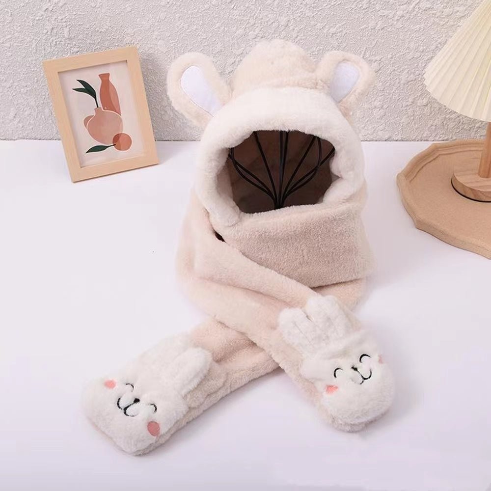 Bear Rabbit Hat Gloves Scarf Set For Children beige rabbit  