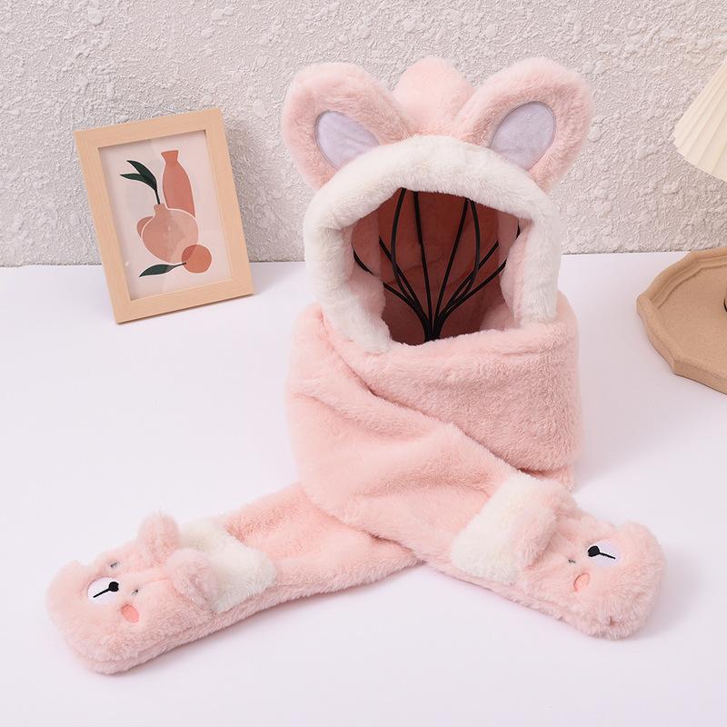 Bear Rabbit Hat Gloves Scarf Set For Children light pink bear  
