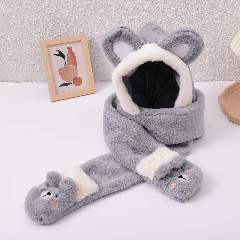 Bear Rabbit Hat Gloves Scarf Set For Children gray bear  