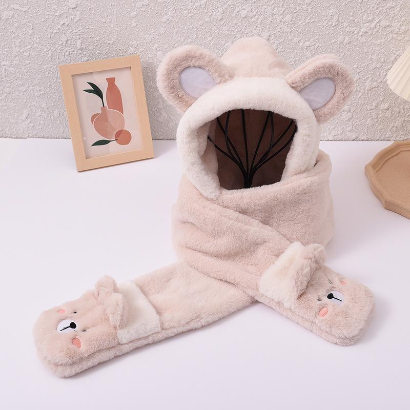 Bear Rabbit Hat Gloves Scarf Set For Children beige bear  