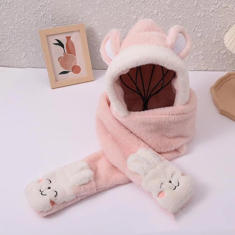 Bear Rabbit Hat Gloves Scarf Set For Children light pink rabbit  