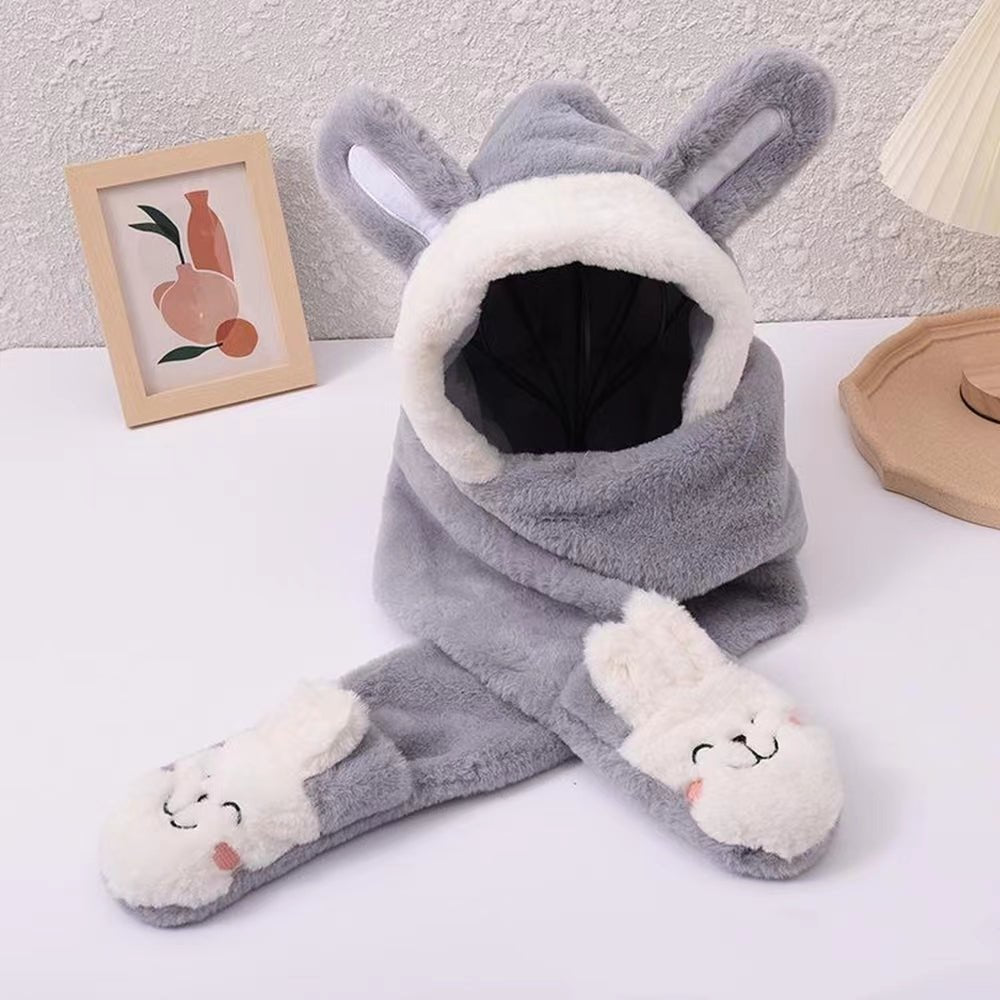 Bear Rabbit Hat Gloves Scarf Set For Children gray rabbit  
