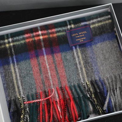 Classic British Plaid Wool Scarf Multicolors gray-red gift box  