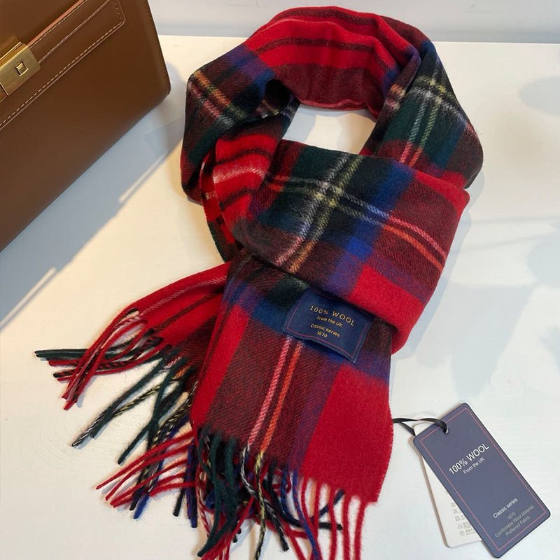 Classic British Plaid Wool Scarf Multicolors red  