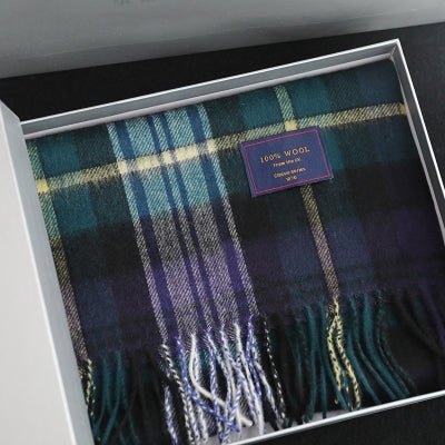 Classic British Plaid Wool Scarf Multicolors black-green gift box  