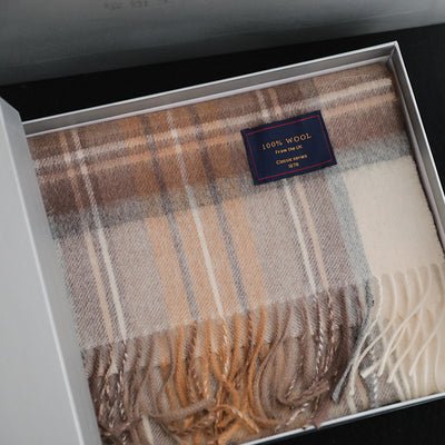 Classic British Plaid Wool Scarf Multicolors coffee-white gift box  