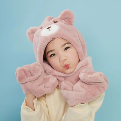 Cute Bear Thickened Hat Gloves Scarf Set For Children   