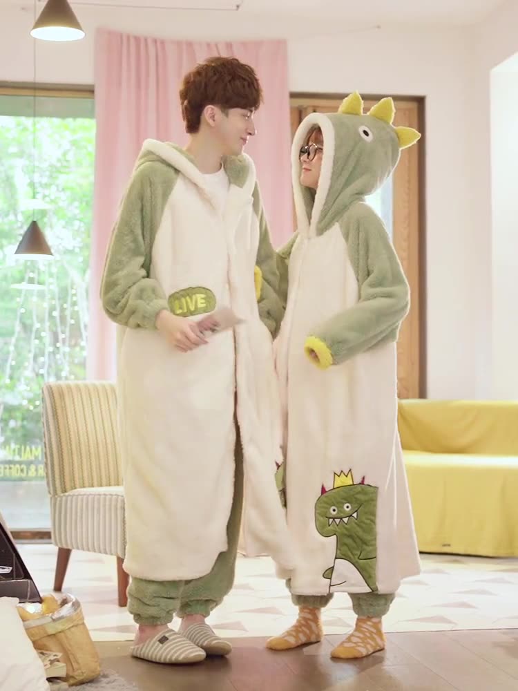 Cute Dinosaur Plush Couples Thickened Pajamas   