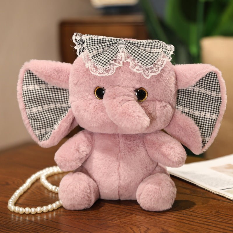 Cute Fluffy Elephant Stuffed Animal purple elephant Pearl chain shoulder bag 25 cm/9.8 inches 