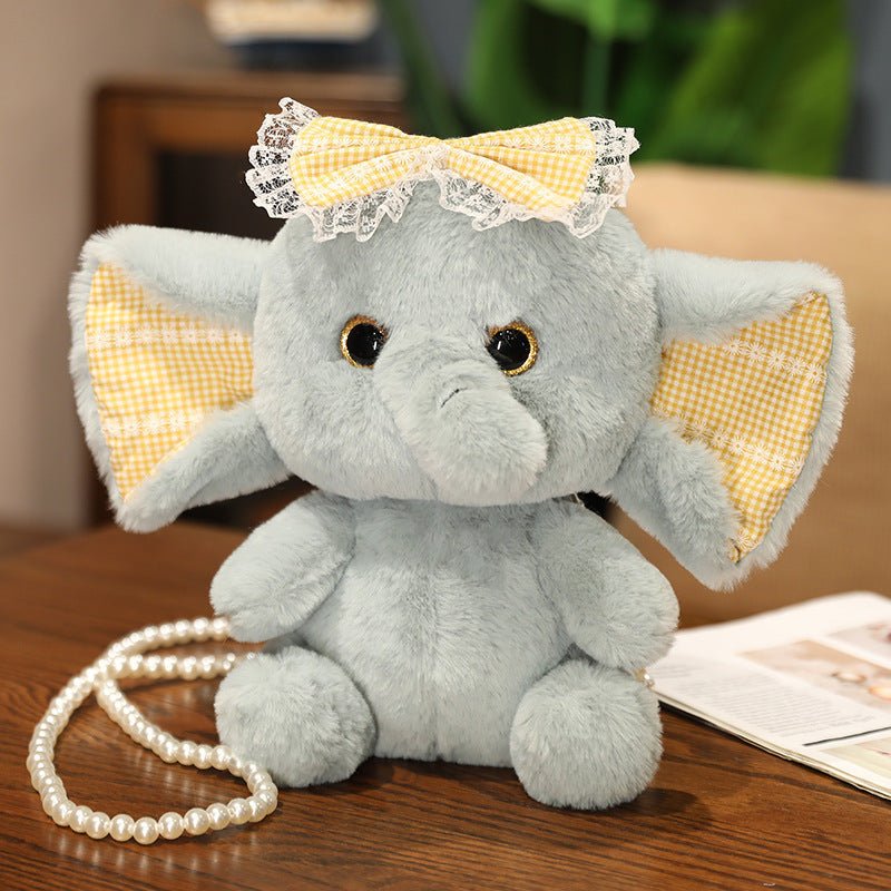 Cute Fluffy Elephant Stuffed Animal blue elephant Pearl chain shoulder bag 25 cm/9.8 inches 
