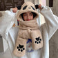 Cute Panda Warm Thickened One Piece Hat Gloves Scarf beige  