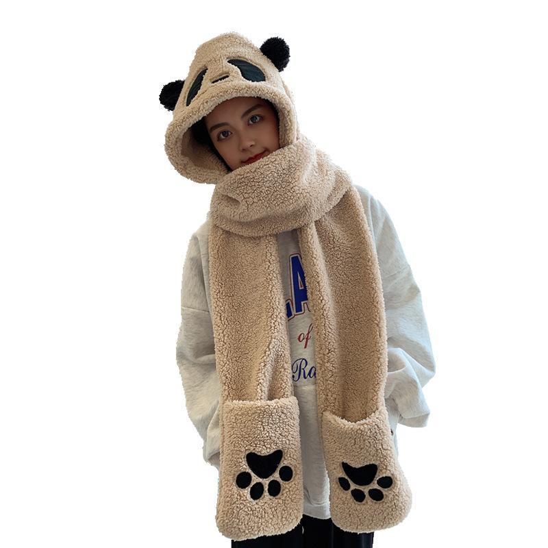 Cute Panda Warm Thickened One Piece Hat Gloves Scarf   