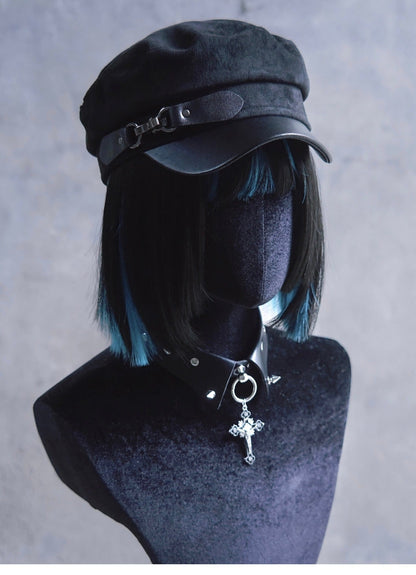 Dark Gothic Halloween Leather Buckle Newsboy Hat 21004:520735