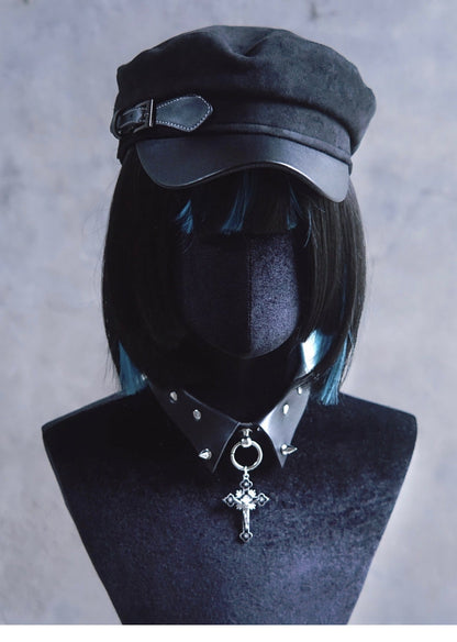 Dark Gothic Halloween Leather Buckle Newsboy Hat 21004:520719