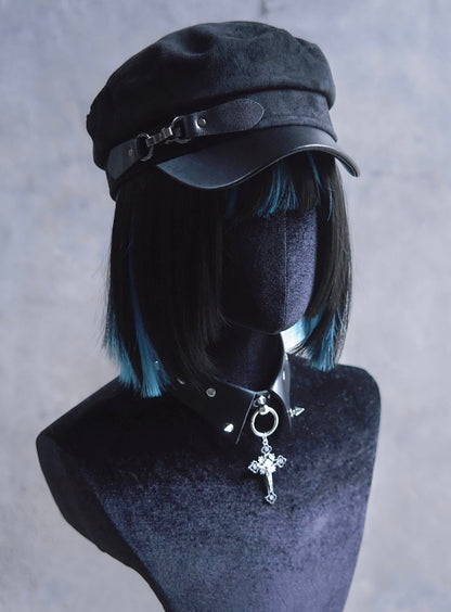 Dark Gothic Halloween Leather Buckle Newsboy Hat 21004:520715