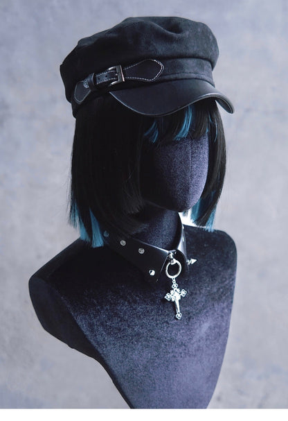 Dark Gothic Halloween Leather Buckle Newsboy Hat 21004:520733