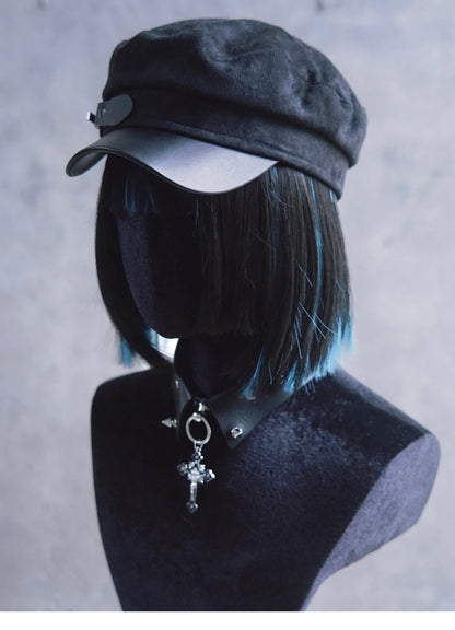 Dark Gothic Halloween Leather Buckle Newsboy Hat 21004:520737