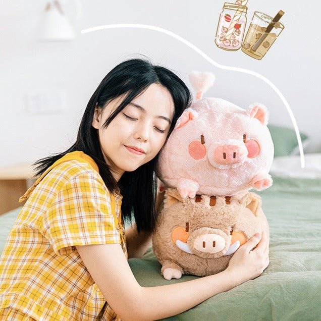 Fluffy Pink Brown Pig Plush Toys - TOY-PLU-9702 - Waigua chupin - 42shops