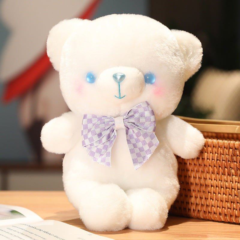 Fluffy White Bear Plush Toy with Bow Multicolor - TOY-PLU-28405 - Yangzhoubishiwei - 42shops