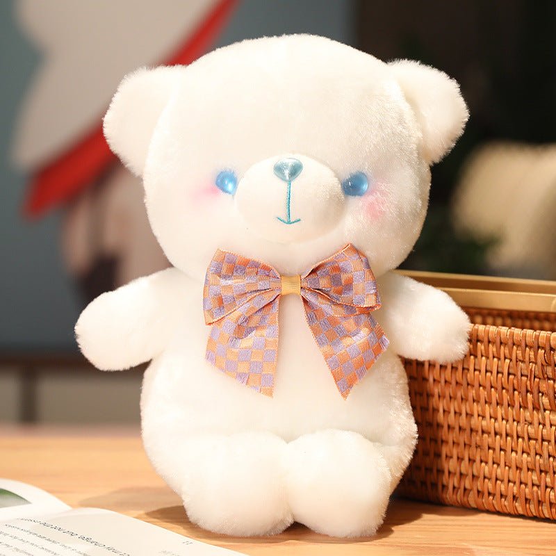 Fluffy White Bear Plush Toy with Bow Multicolor - TOY-PLU-28409 - Yangzhoubishiwei - 42shops