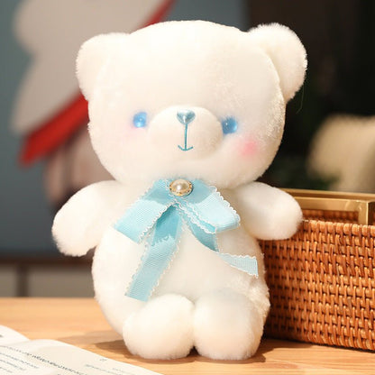 Fluffy White Bear Plush Toy with Bow Multicolor - TOY-PLU-28410 - Yangzhoubishiwei - 42shops