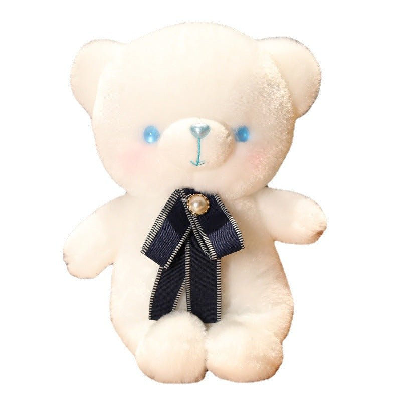 Fluffy White Bear Plush Toy with Bow Multicolor - TOY-PLU-28408 - Yangzhoubishiwei - 42shops