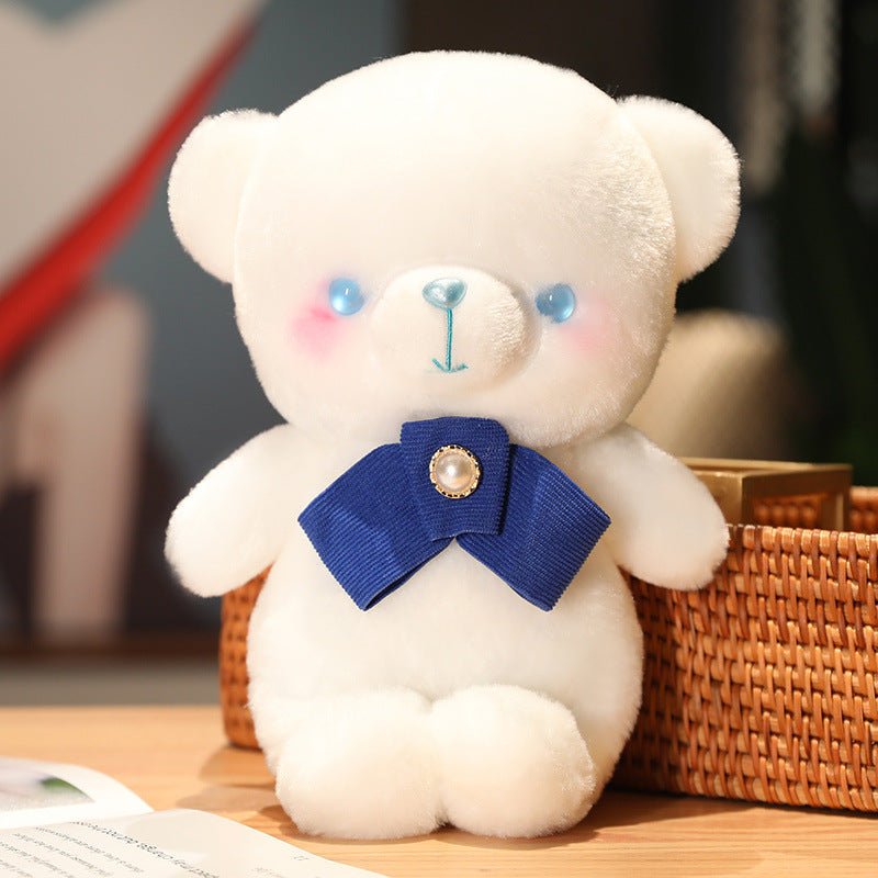 Fluffy White Bear Plush Toy with Bow Multicolor - TOY-PLU-28401 - Yangzhoubishiwei - 42shops