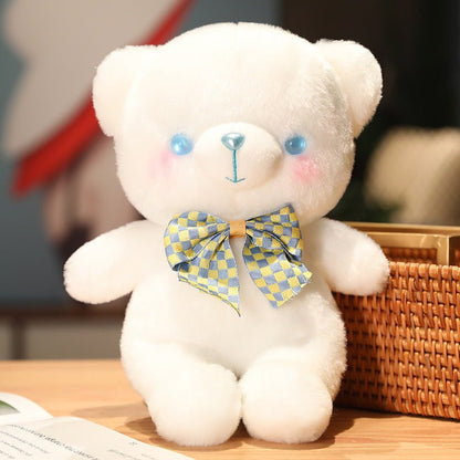 Fluffy White Bear Plush Toy with Bow Multicolor - TOY-PLU-28404 - Yangzhoubishiwei - 42shops