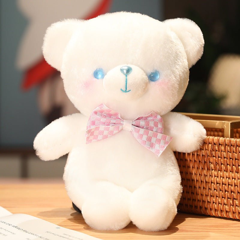 Fluffy White Bear Plush Toy with Bow Multicolor - TOY-PLU-28411 - Yangzhoubishiwei - 42shops