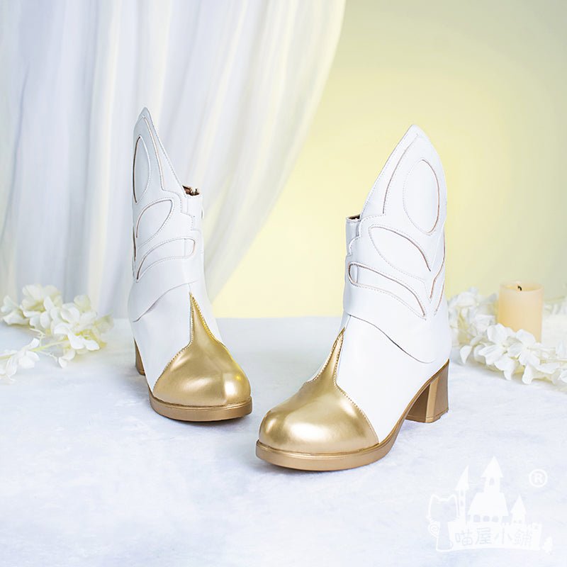 Genshin Impact Lumine White Cosplay Shoes Mid heeled Boots