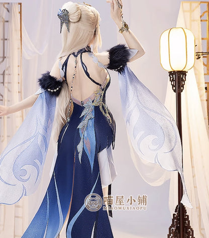 Genshin Impact Ningguang Cosplay Costume Blue Suit 18692:411309