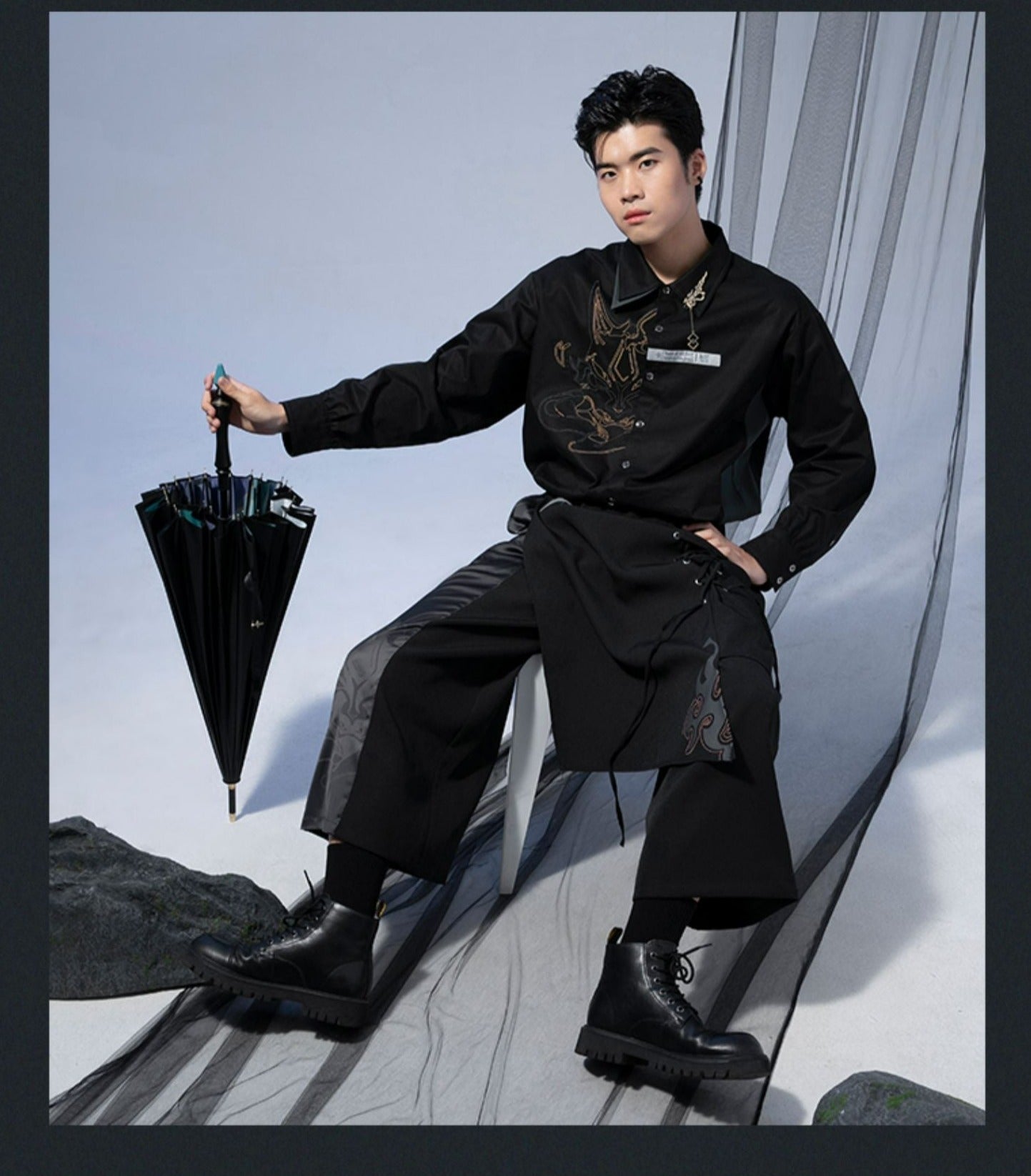 Genshin Impact Xiao Theme Black Pantskirt Trousers 13756:428259