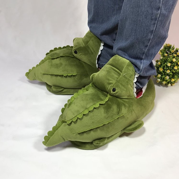 Green Crocodile Plush Warm Slippers   