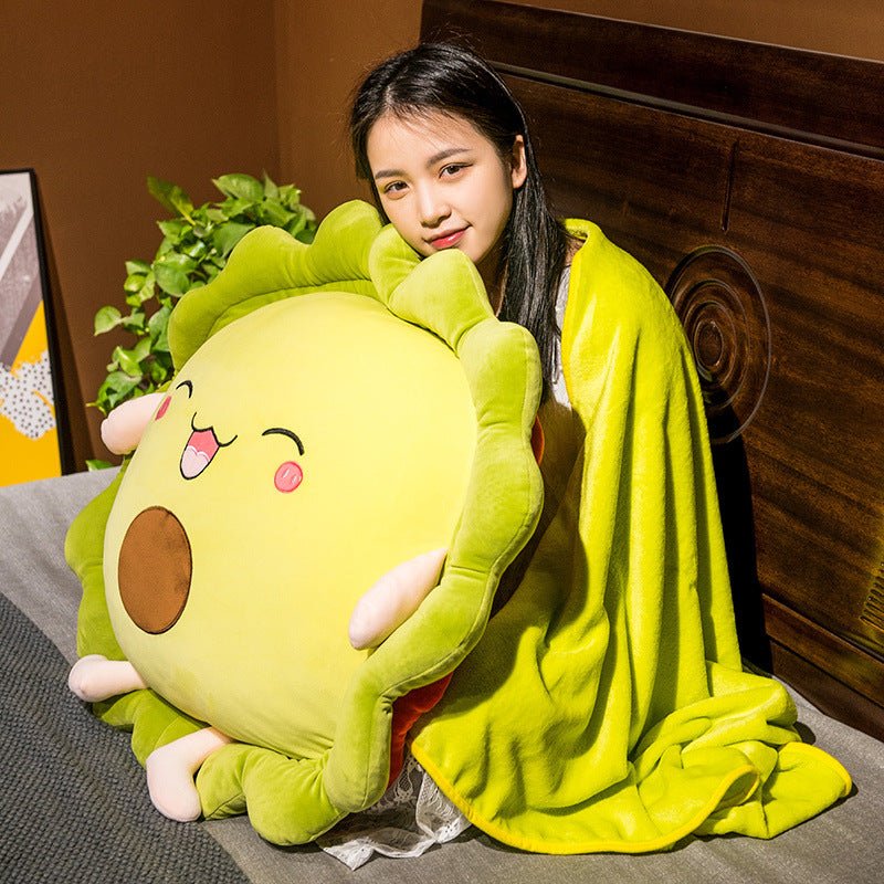 Green Sunflower Avocado Plush Pillow Blanket
