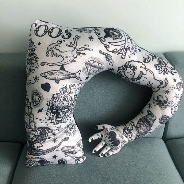 Halloween Boyfriend Tattoo Arm Iregular Cushions gray  