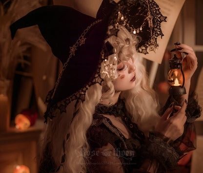 Halloween Dark Gothic 5-color Gilded Rhinestone Gorgeous Witch Hat 21268:351293