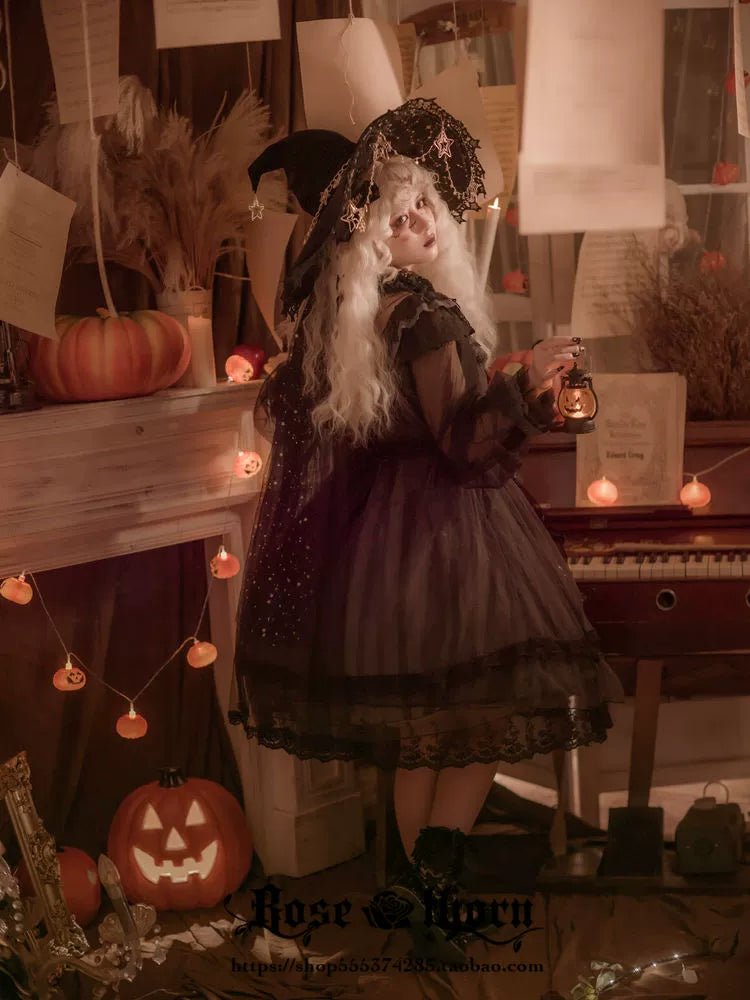 Halloween Dark Gothic 5-color Gilded Rhinestone Gorgeous Witch Hat 21268:351295