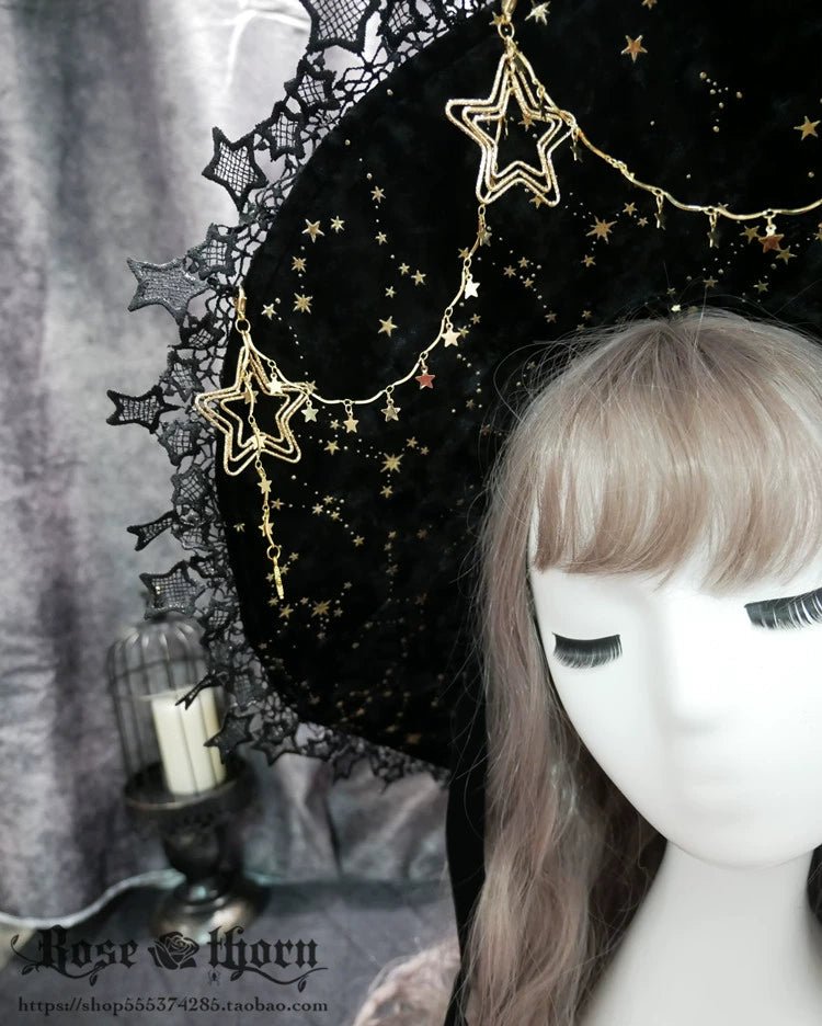 Halloween Dark Gothic 5-color Gilded Rhinestone Gorgeous Witch Hat 21268:351285