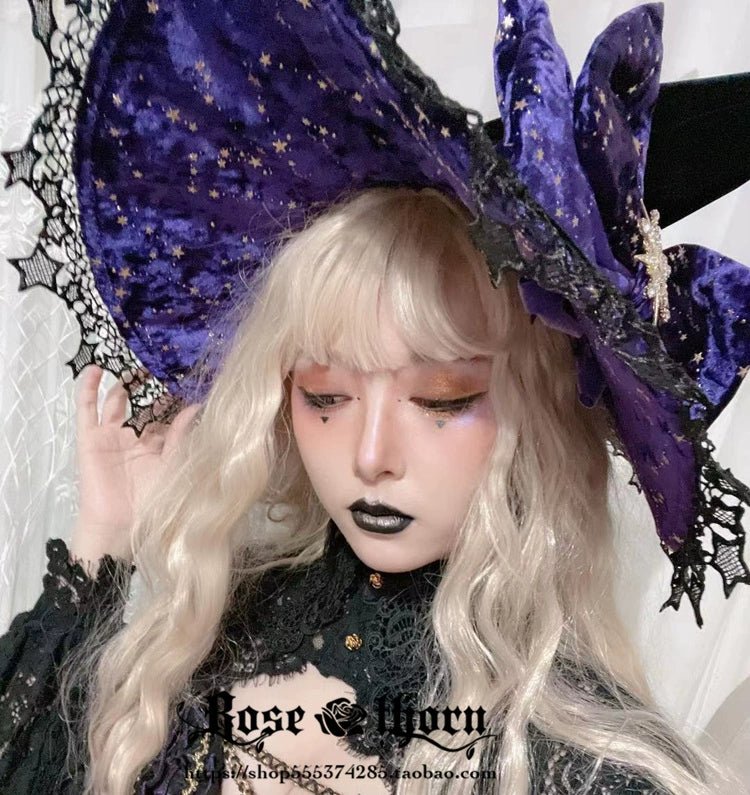 Halloween Dark Gothic 5-color Gilded Rhinestone Gorgeous Witch Hat 21268:351279