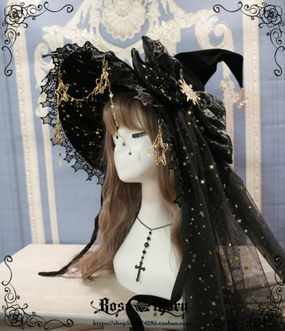 Halloween Dark Gothic 5-color Gilded Rhinestone Gorgeous Witch Hat 21268:351243
