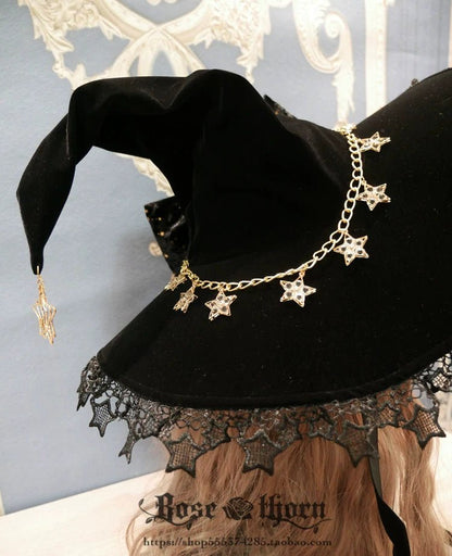 Halloween Dark Gothic 5-color Gilded Rhinestone Gorgeous Witch Hat 21268:351281