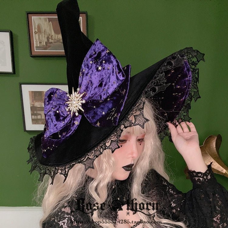 Halloween Dark Gothic 5-color Gilded Rhinestone Gorgeous Witch Hat 21268:351275