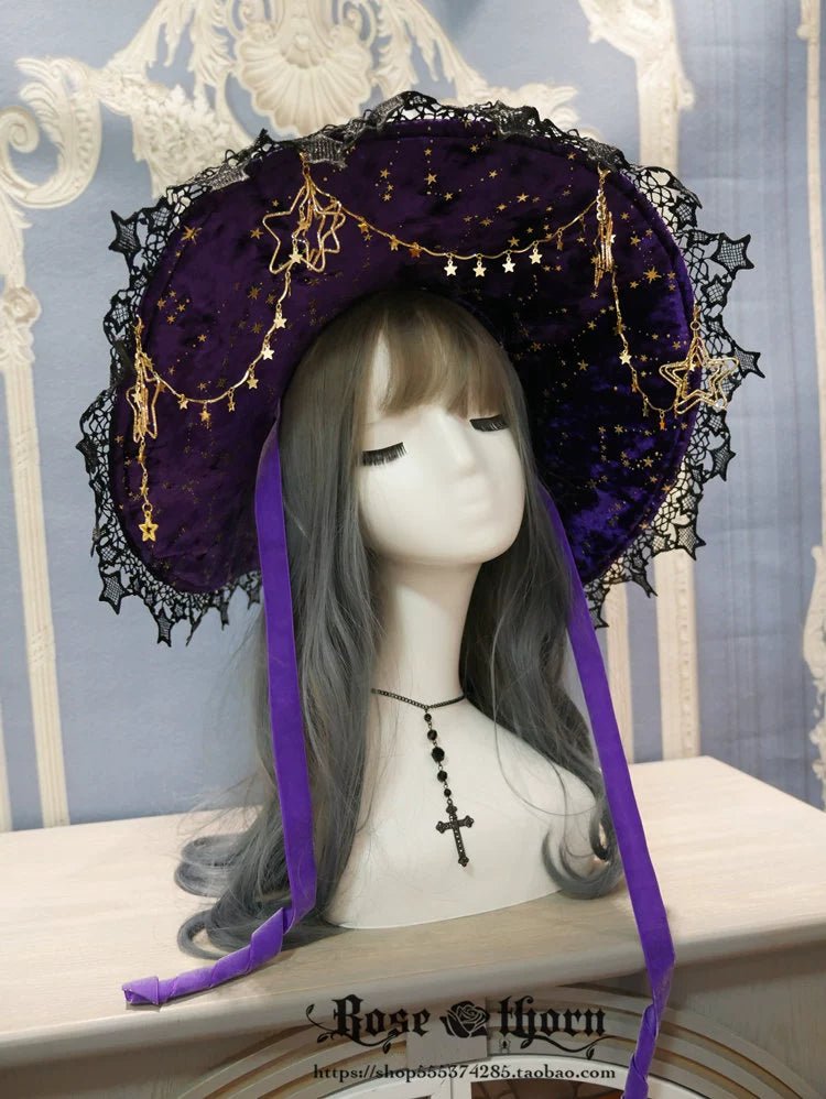 Halloween Dark Gothic 5-color Gilded Rhinestone Gorgeous Witch Hat 21268:351235