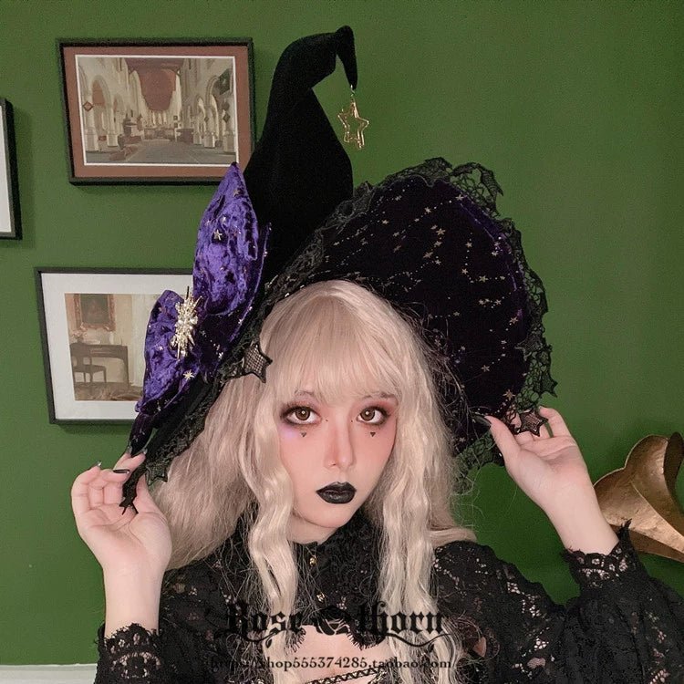 Halloween Dark Gothic 5-color Gilded Rhinestone Gorgeous Witch Hat 21268:351277