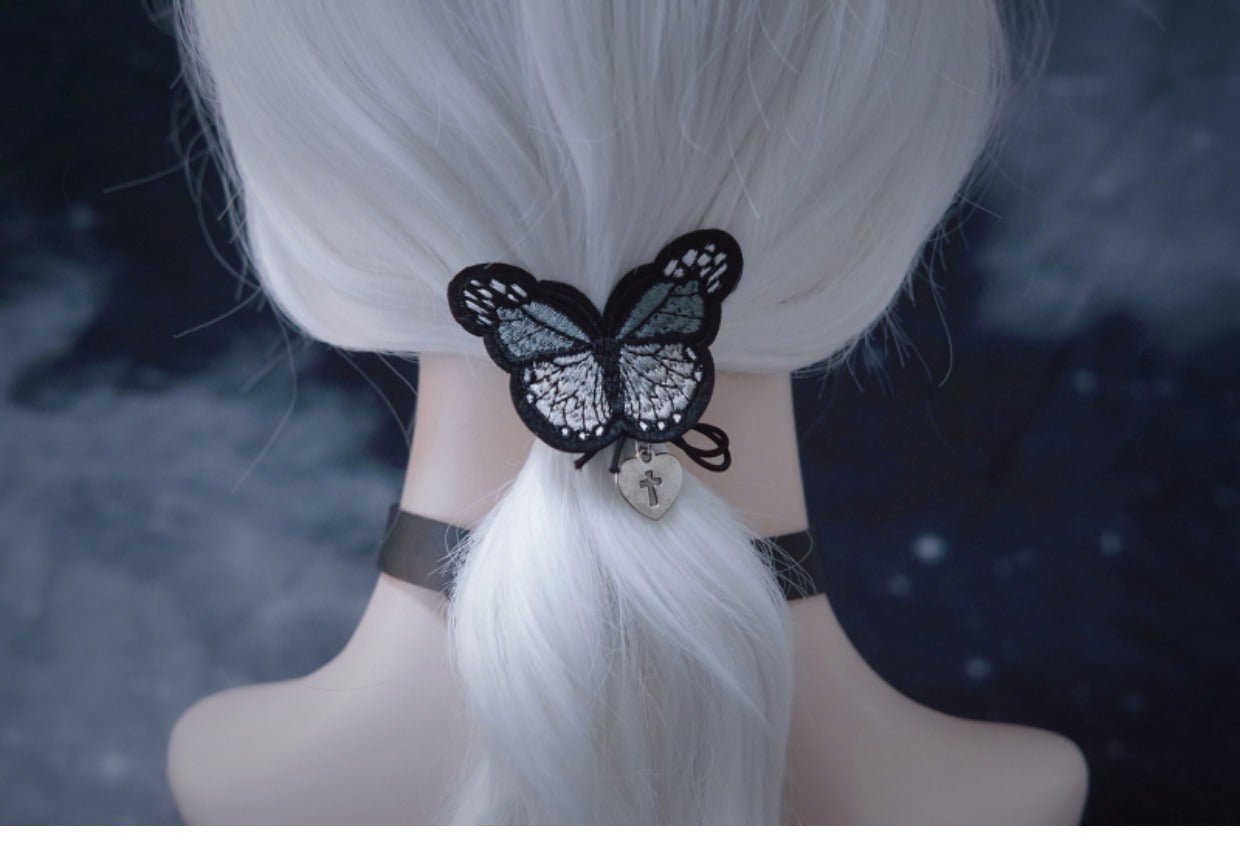 Halloween Dark Gothic Black Embroidered Butterfly Hair Ties Clips - TOY-PLU-134601 - Strange Sugar - 42shops